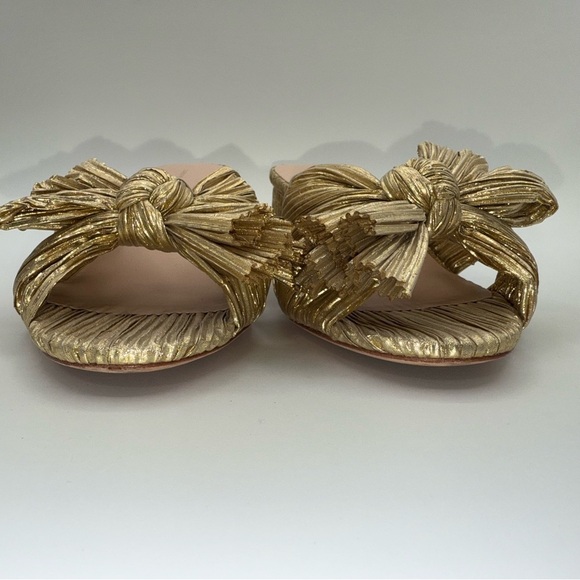 Loeffler Randall Emilia Gold Pleated Bow Heel Sandal Sz 8.5 B Stunning! - Picture 7 of 11